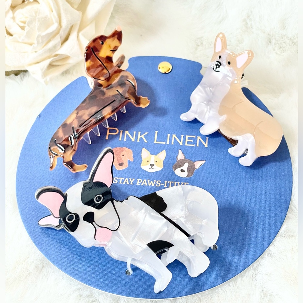 New with tags Set of 3 Acrylic Dog hair clips Corgi Dachshund & Boston Terrier